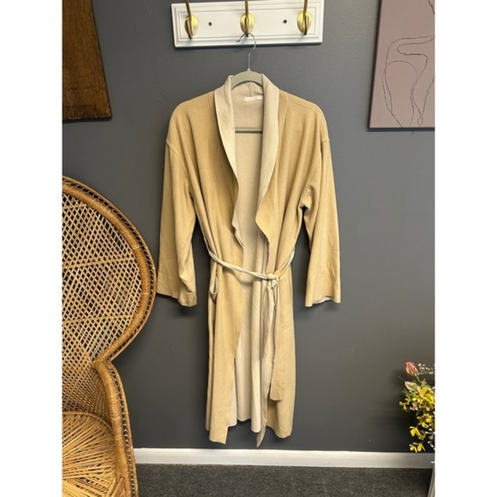 J Crew Robe Camel Cream Knit Long Sleeve Belted Loungewear Women One Size - Picture 1 of 7